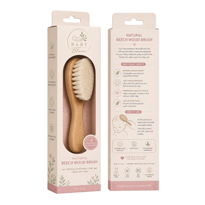 Baby and Bloom Natural Beech Wood Baby Brush | Soft Wool Bristles