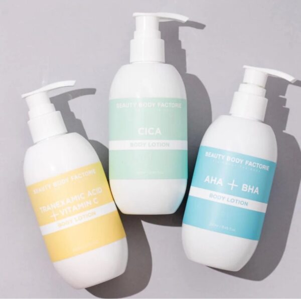 Beauty Body Factorie Body Care Bundle – Cica + AHA BHA + Tranexamic Vitamin C Lotion Set